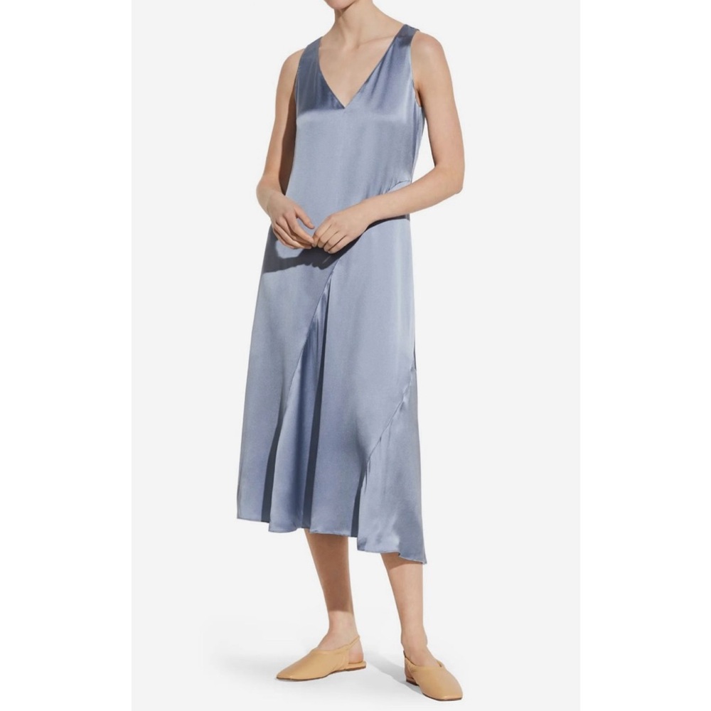 Vince Seamed V-Neck Silk Sleeveless Dress